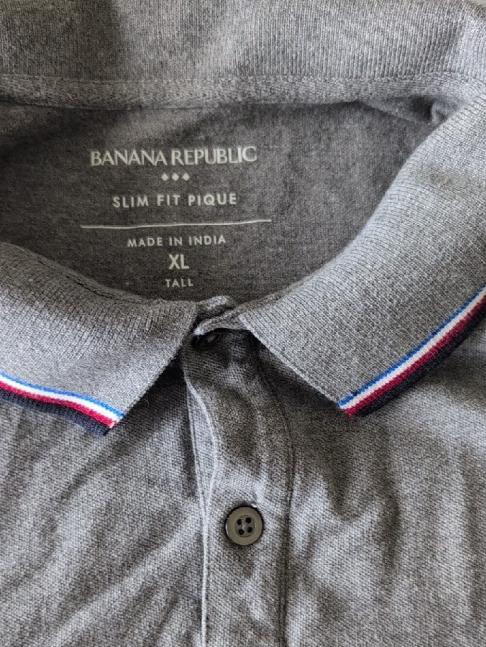 Banana Republic Gray Slim Fit Piqué Polo with Red-White-Blue Trim